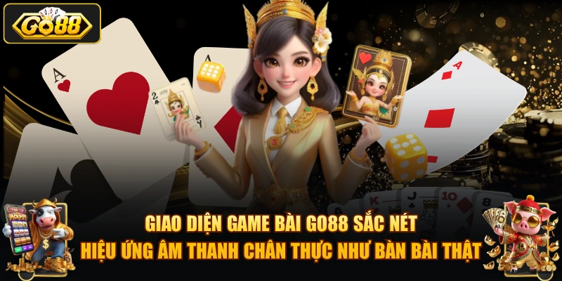 Giao diện game bài GO88 sắc nét, hiệu ứng âm thanh chân thực như bàn bài thật.