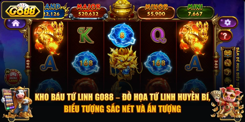 Kho Báu Tứ Linh GO88 – đồ họa tứ linh huyền bí, biểu tượng sắc nét và ấn tượng.