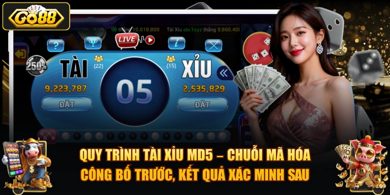 Quy trình Tài Xỉu MD5 – chuỗi mã hóa công bố trước, kết quả xác minh sau.