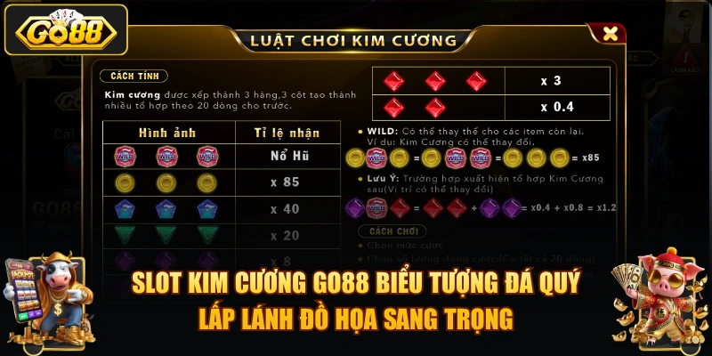 Slot Kim Cương GO88 biểu tượng đá quý lấp lánh đồ họa sang trọng.