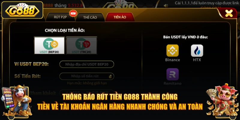 Thông báo rút tiền GO88 thành công – tiền về tài khoản ngân hàng nhanh chóng và an toàn.