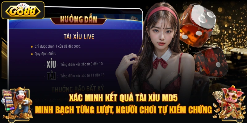 Xác minh kết quả Tài Xỉu MD5 – minh bạch từng lượt, người chơi tự kiểm chứng.